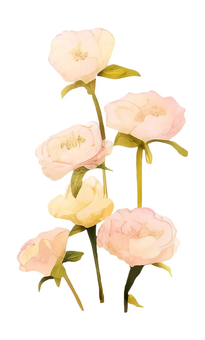 Watercolour Illustration of Beige Flowers with Green Stems Isolated on a Transparent Background
