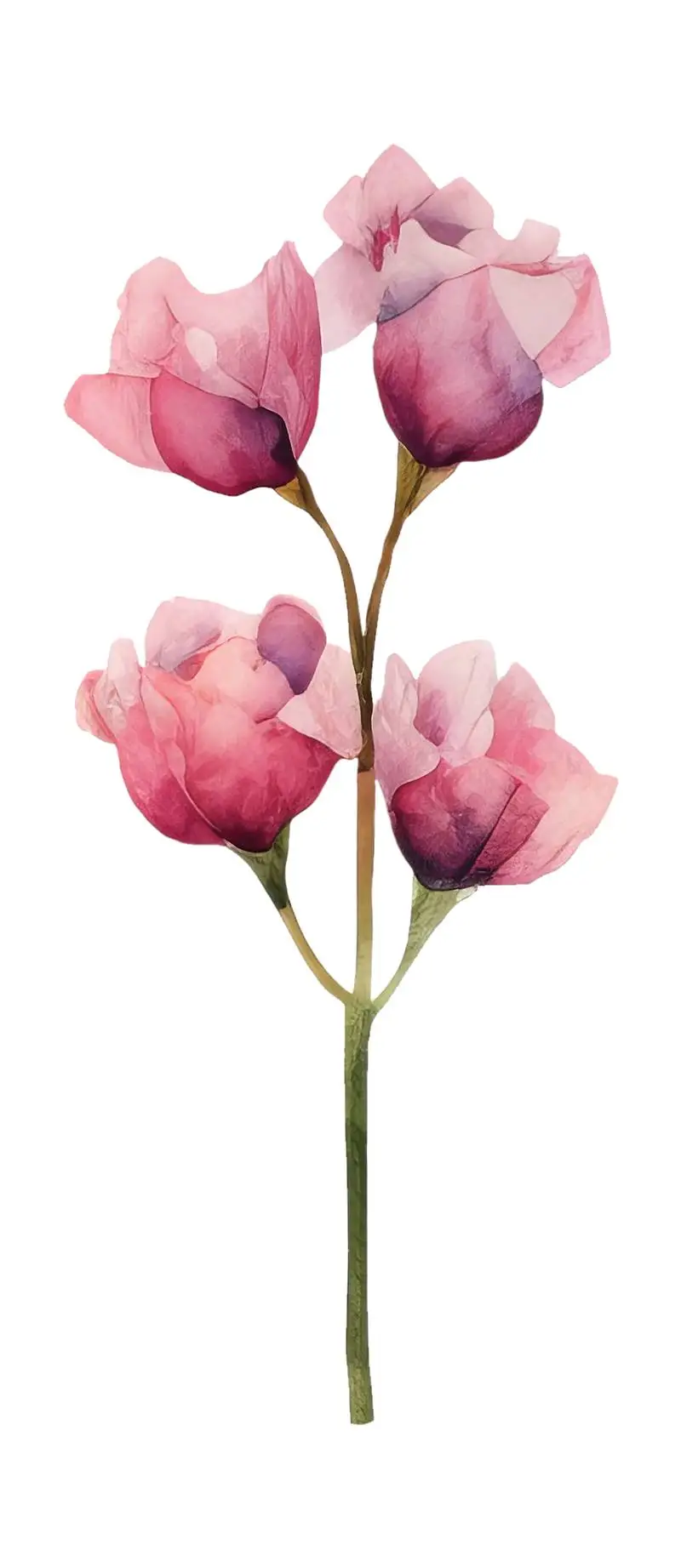 Watercolour Illustration of Purple Flowers Isolated on a White Background