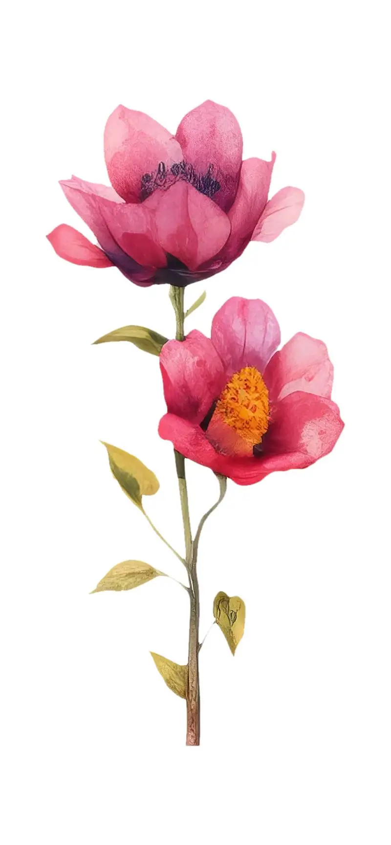 Watercolour Illustration of Purple Flowers with Isolated Leaves on a Transparent Background