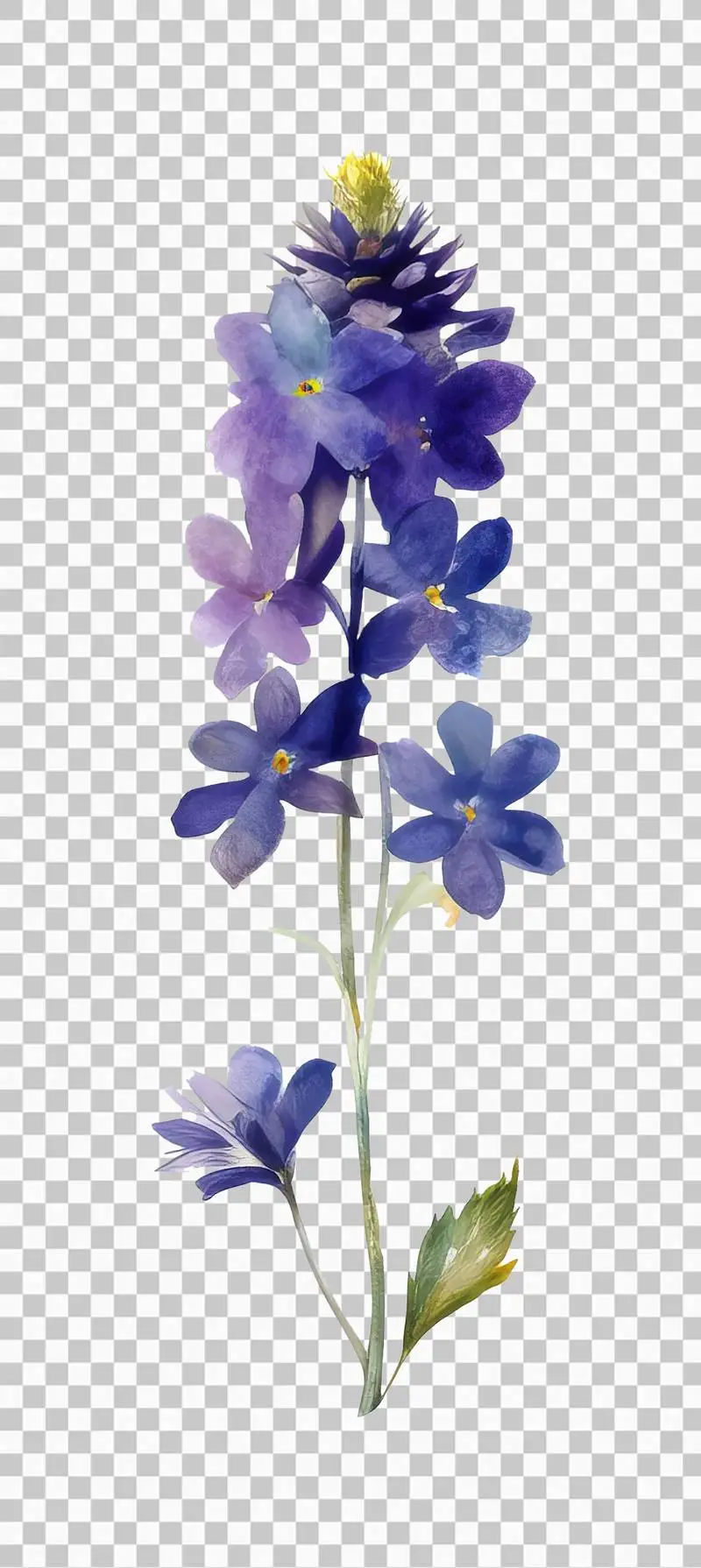 Isolated Watercolour Illustration of a Bouquet of Purple Flowers on a Transparent Background