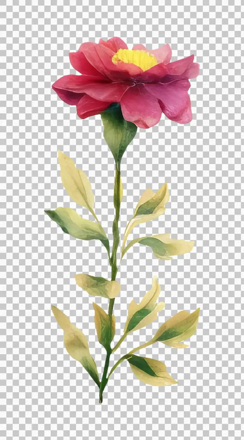 Isolated Watercolour Illustration of a Purple Flower and Green Leaves on a Transparent Background