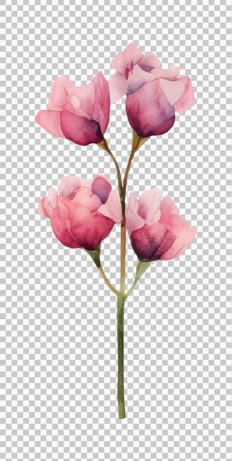 Watercolour Illustration of Purple Flowers Isolated on a Transparent Background