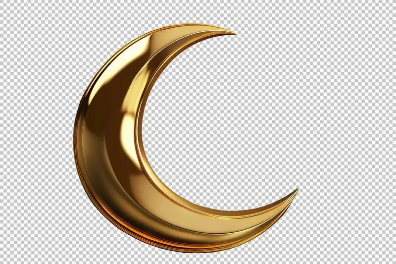 Bright Gold Crescent on a Transparent Background