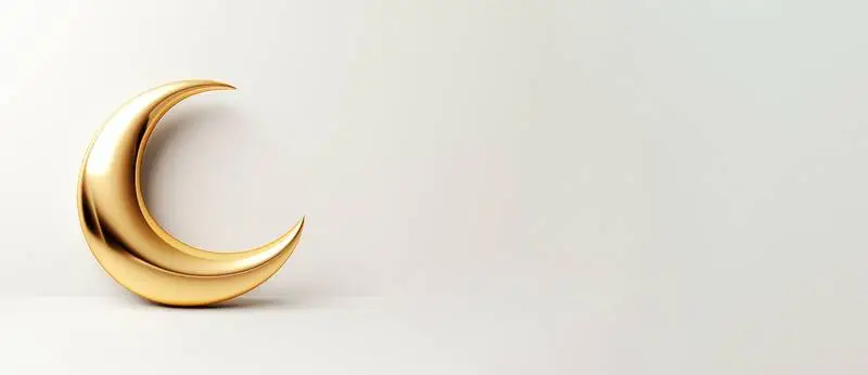 Shiny Golden 3D Crescent Banner on a Flat Coloured Background