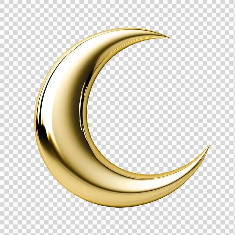 Shiny Golden 3D Crescent Moon Isolated on a Transparent Background