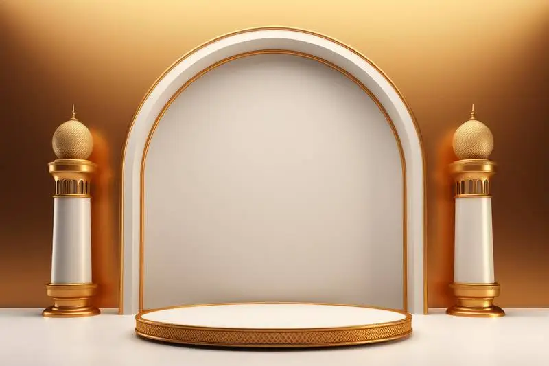Product Stand with Towers of Islamic Aesthetics and Golden and White Dome