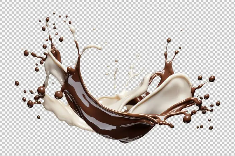 Milk and Liquid Chocolate Splash Isolated on a Transparent Background