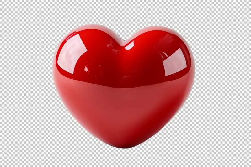 Bright Red 3D Heart Isolated on a Transparent Background