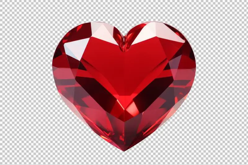 Red Heart-Shaped Gemstone Isolated on a Transparent Background