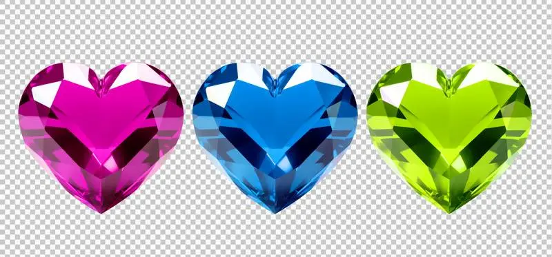 Collection of Coloured Gems in Heart Shapes Isolated on a Transparent Background