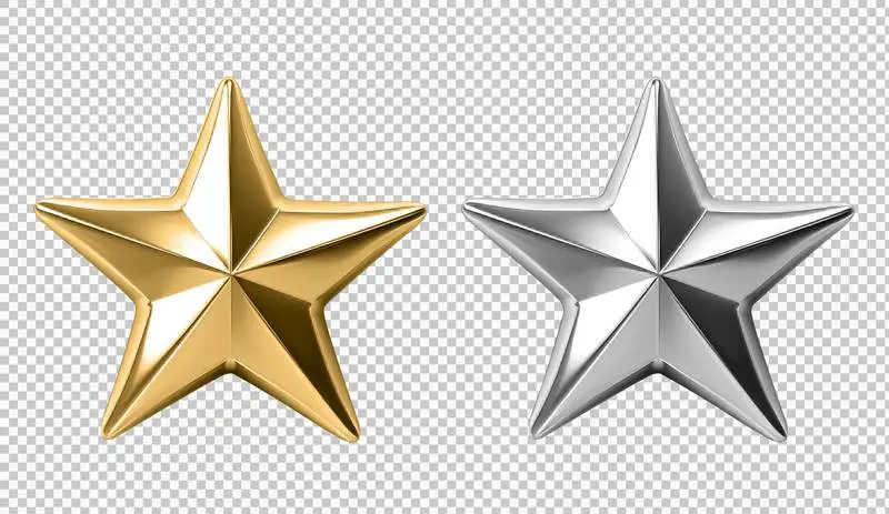 Silver and Golden 3D Stars Isolated on a Transparent Background