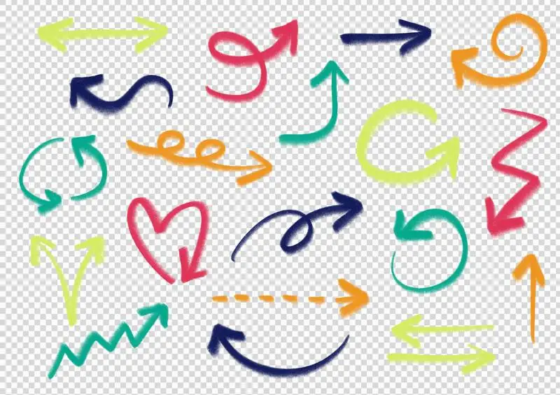 Collection of Sketched Colorful Arrows Isolated on a Transparent Background