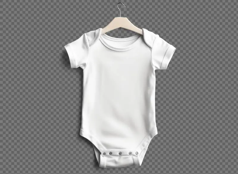 White Cotton Baby Bodysuit Isolated on a Transparent Background