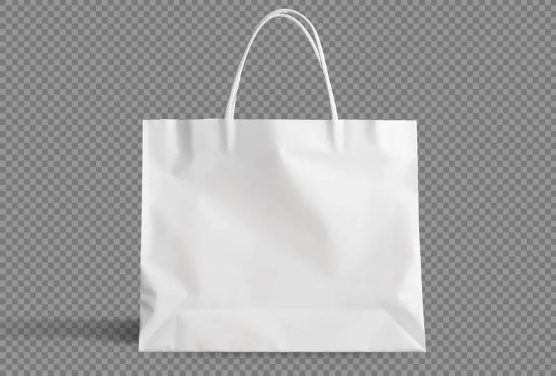 Set of White Paper Shopping Bags on a Transparent Background