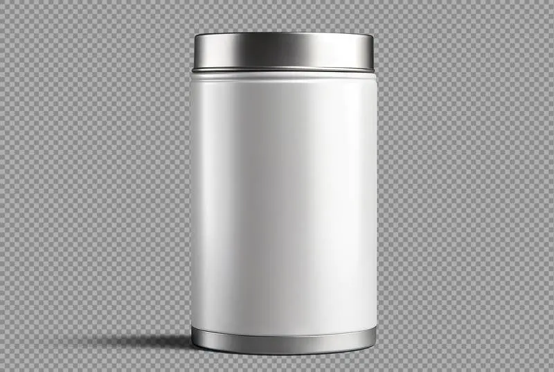 White Metal Canister with Silver Lid Isolated on a Transparent Background