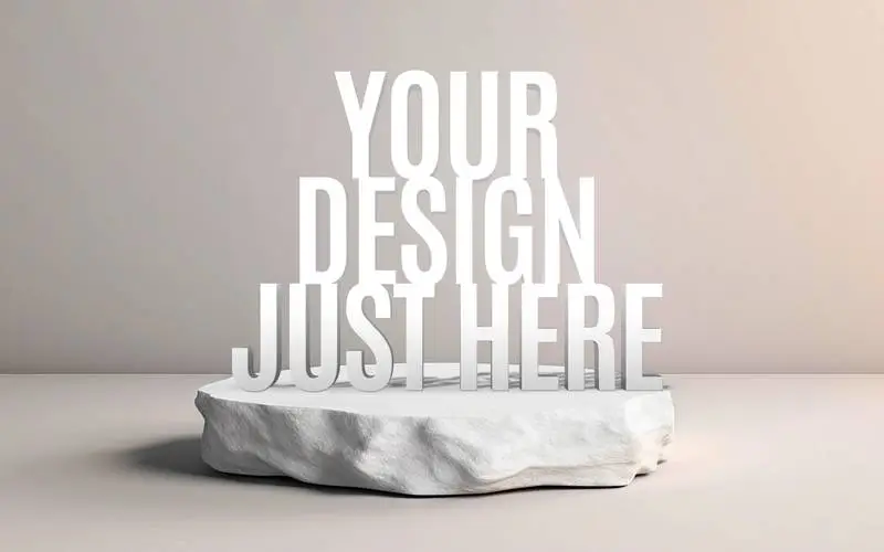 White Marble Text Effect over a White Stone Podium