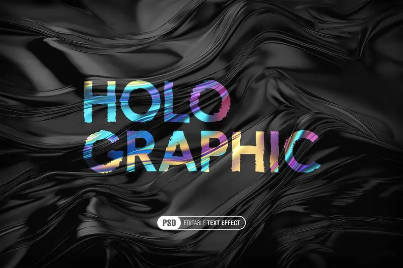 Holographic Text Effect over a Waving Black Background