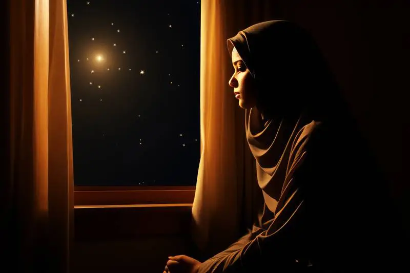 Image of Young Woman Looking Out of a Window at the Stars