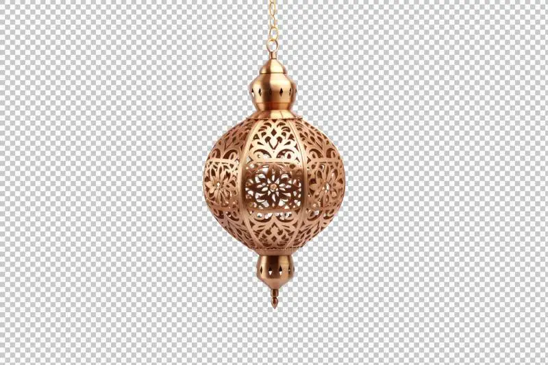 Golden Arabian Ceiling Lamp Isolated on a Transparent Background