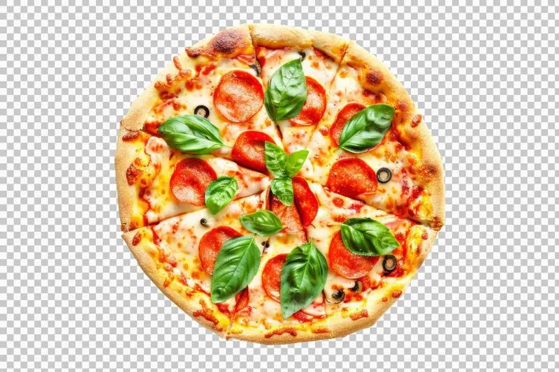 Pizza Margherita with Basil Isolated on a Transparent Background
