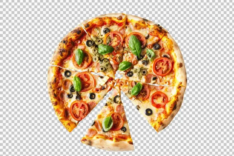 Pizza with Basil and Olives Isolated on a Transparent Background