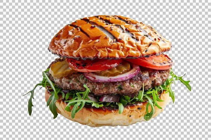Whole Hamburger Isolated on a Transparent Background