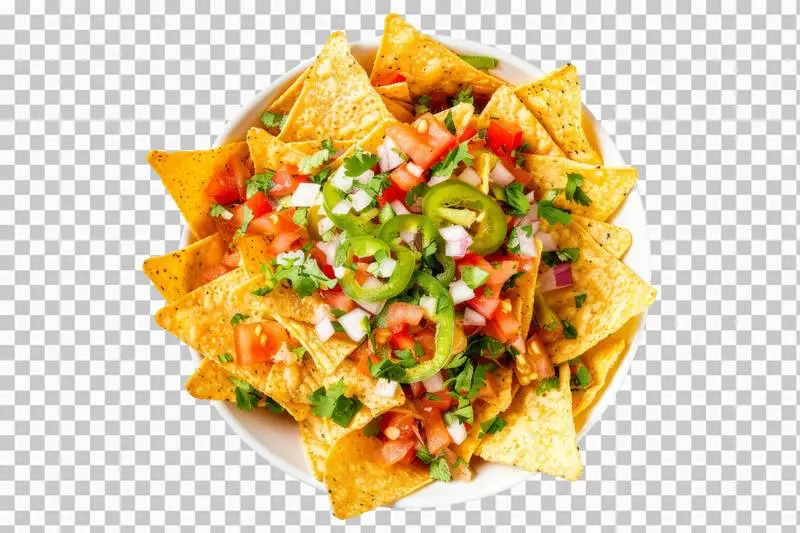 Plate of Nachos with Vegetables Isolated on a Transparent Background
