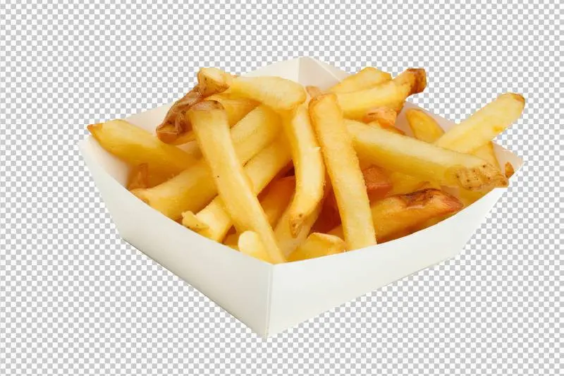 French Fries in a White Takeaway Box Isolated on a Transparent Background