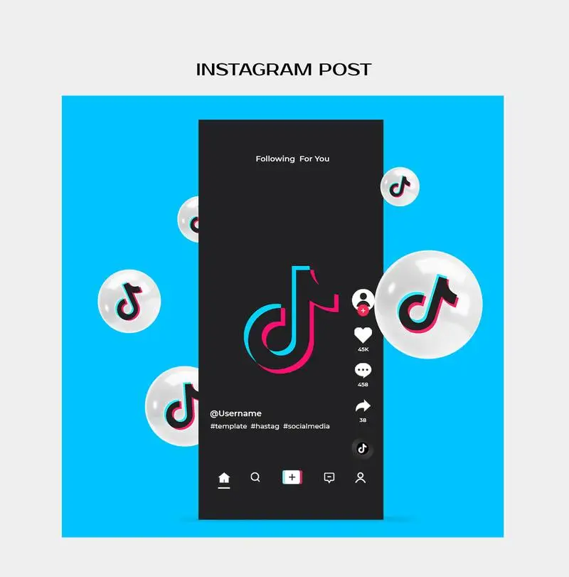 Post for TikTok with Icons Bubble over Blue Surface