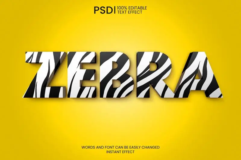Editable Zebra Print 3D Text Effect