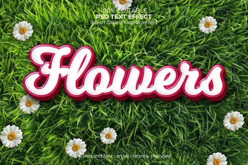 Pink 3D Text Effect over Green Grass Texture