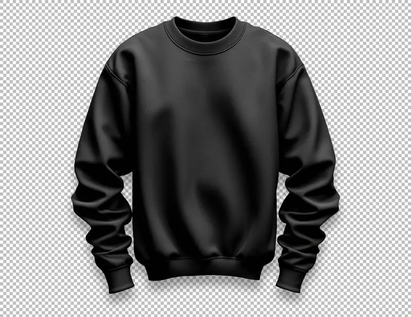 Black Crew Neck Sweatshirt Isolated on a Transparent Background