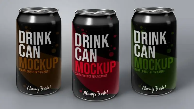 Mockup of Three Drink Cans Composition