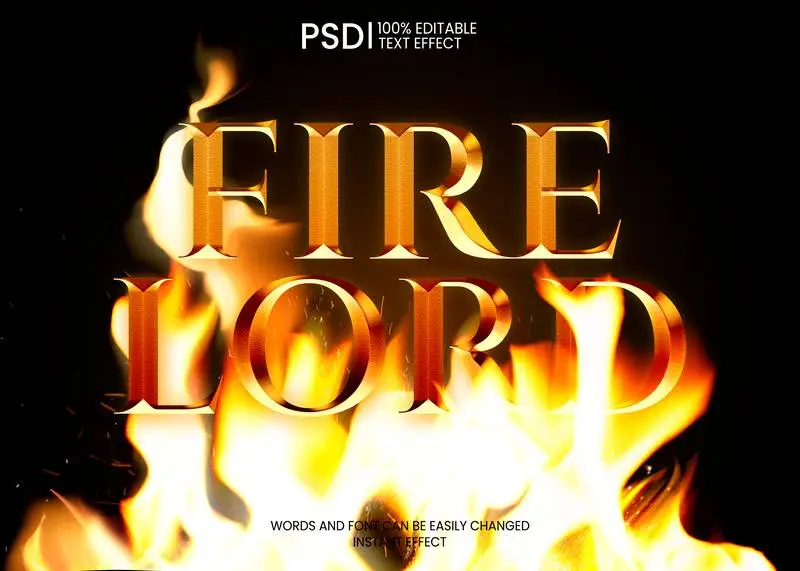 Metal Text Effect Wrapped in Fire
