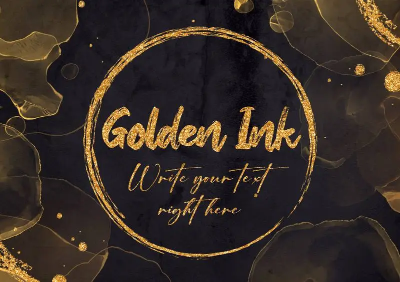 Gold Alcohol Ink Background with Glitter Brushstrokes