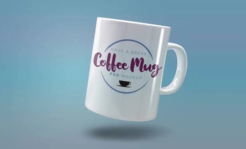 White Mug over Blue Background Mockup