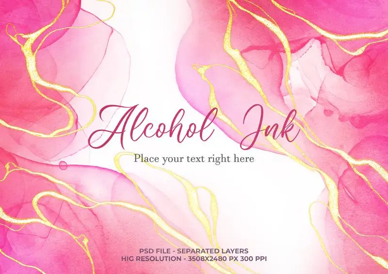 Editable Soft Alcohol Ink Background with Golden Strokes