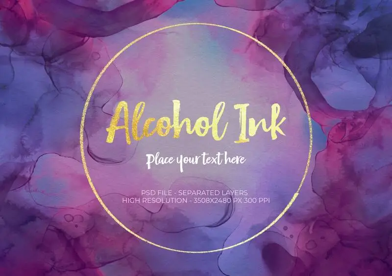 Editable Colorful Alcohol Ink Background with Golden Ring