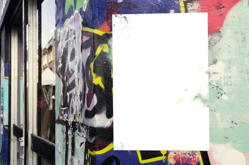 Poster on Wall with Colourful Graffiti Corner