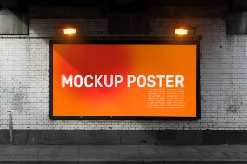 Mockup of Panel for Large Advertisement under Bridge with Shadow and Spotlights