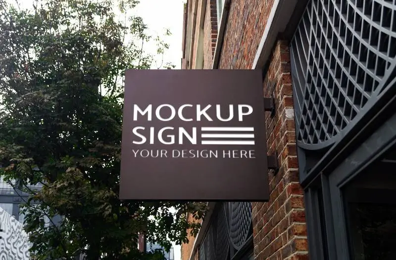 Mockup of Black Square Sign with Black and White Text Effect