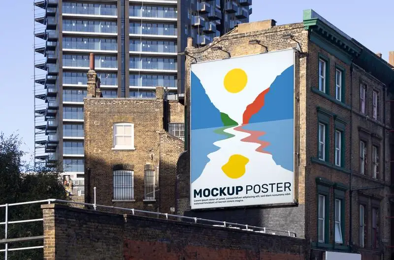 Mockup of Panel for Large Advertisement on Building Façade in Modern City