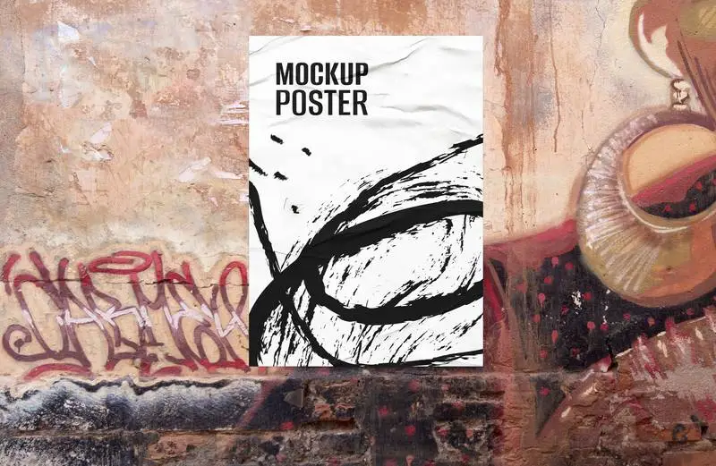 Mockup of Poster on Grunge Wall with Graffiti
