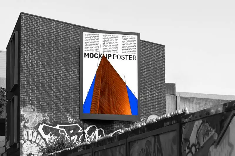 Mockup of Panel for Advertisement on Black and White Building Façade