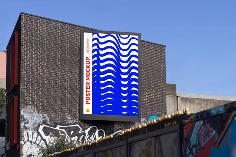 Vertical Poster on Brick Building in Modern City