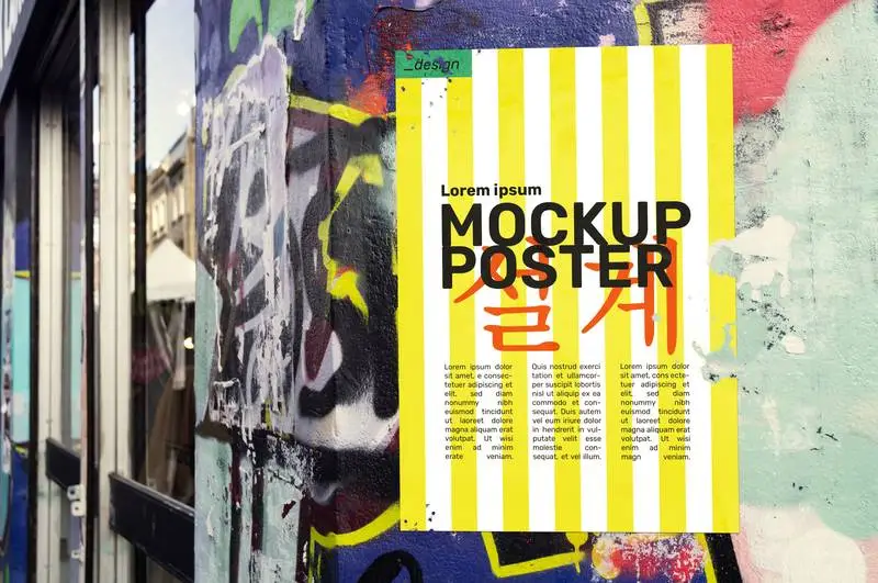 Poster on Graffiti Grunge Wall Mockup