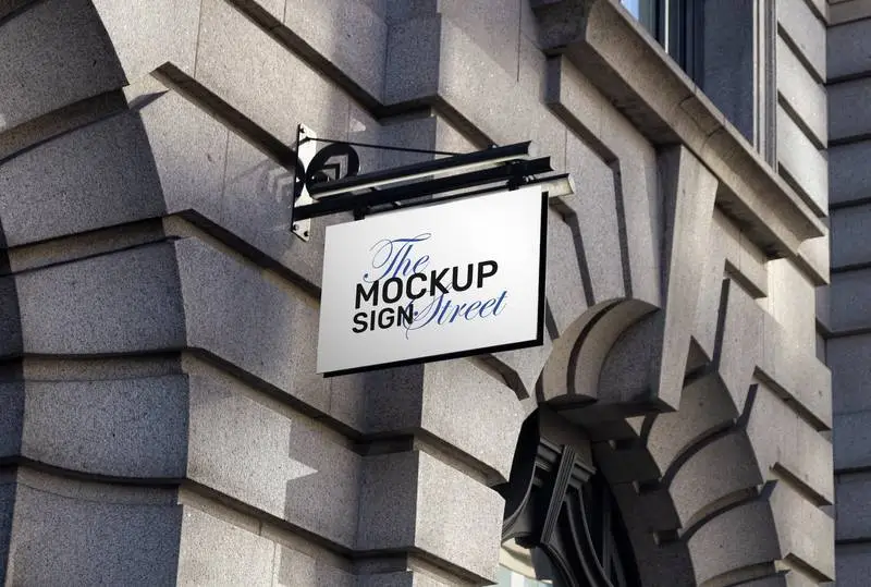 Classic Street Sign Mockup with Stone Façade