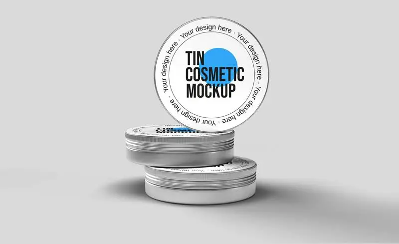 Collection of Three Metallic Tins for Cosmetic Mockup