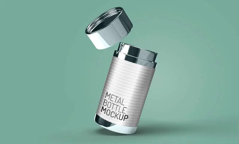 Mockup of Metal Bottle with Open Top on Colored Background
