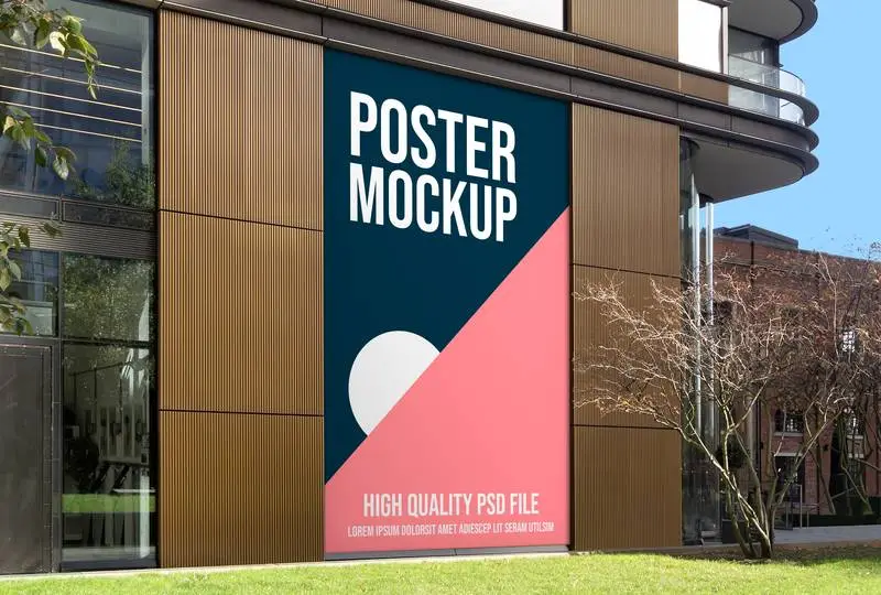 Large Format Poster Mockup on a Building Façade